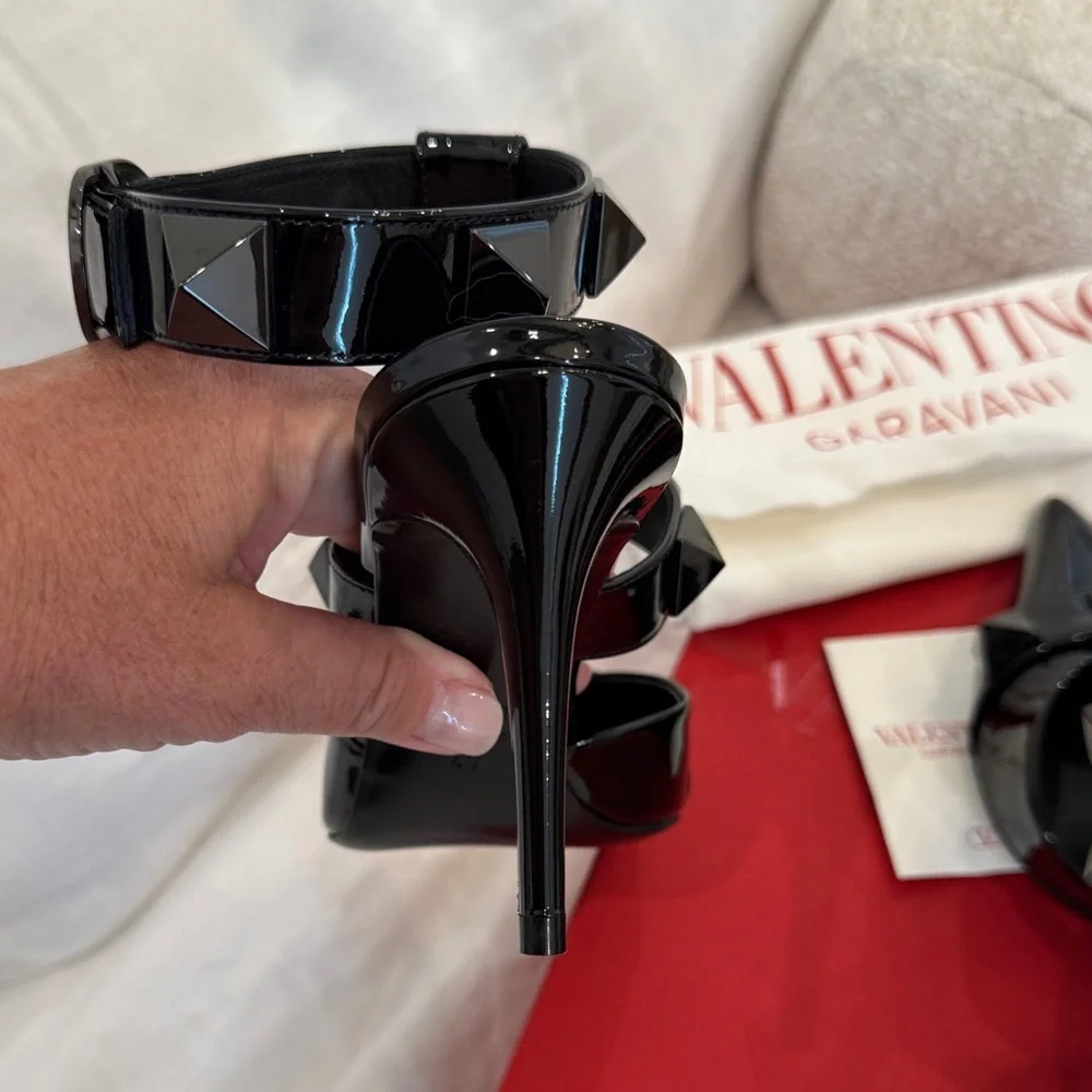Valentino Glossy Black Studded Heels - Picture 9 of 10